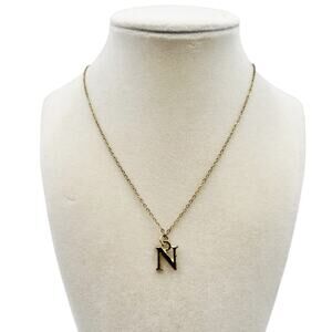 9.5" Letter "N" Initial Charm Gold-Tone Chain Necklace Clasp Closure Minimalist